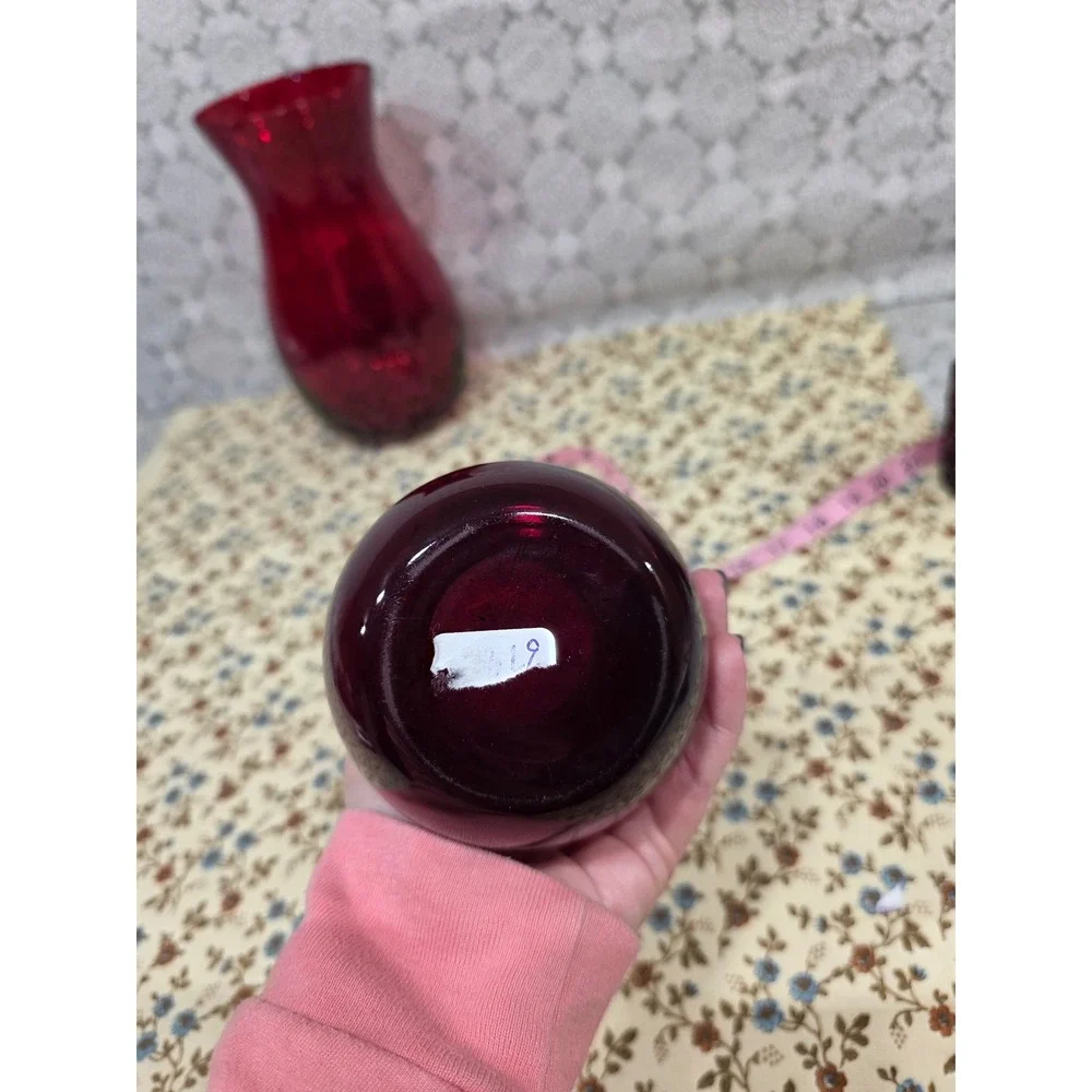 Ruby Red Glass Vase Candle Holder Set of 3‎ Bud Vases Home Decor Floral Accent